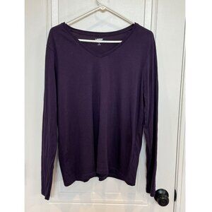 Lands' End Purple V-Neck Long Sleeve T-Shirt Large EUC Minimalist Casual